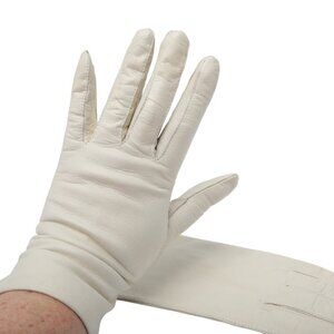 Vintage Off White Leather Gloves Lined Retro Opera Party Posh Classic Sz S/M